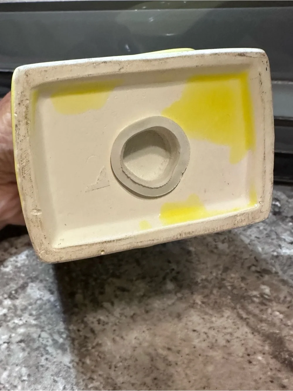 Vintage Yellow Ceramic Talc Powder Dispenser ~ Bradshawa International